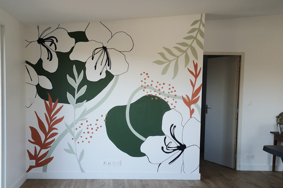 Fresque murale fleurs - Atelier Lunaïa