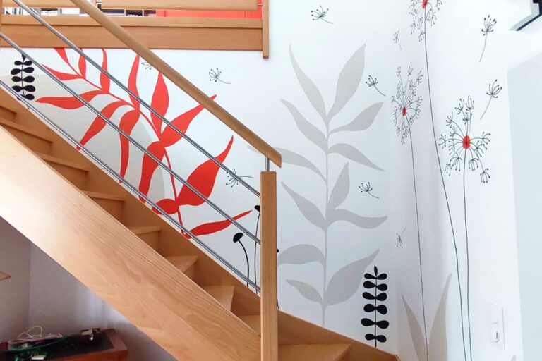 Fresque murale escalier Crevin - Atelier Lunaïa