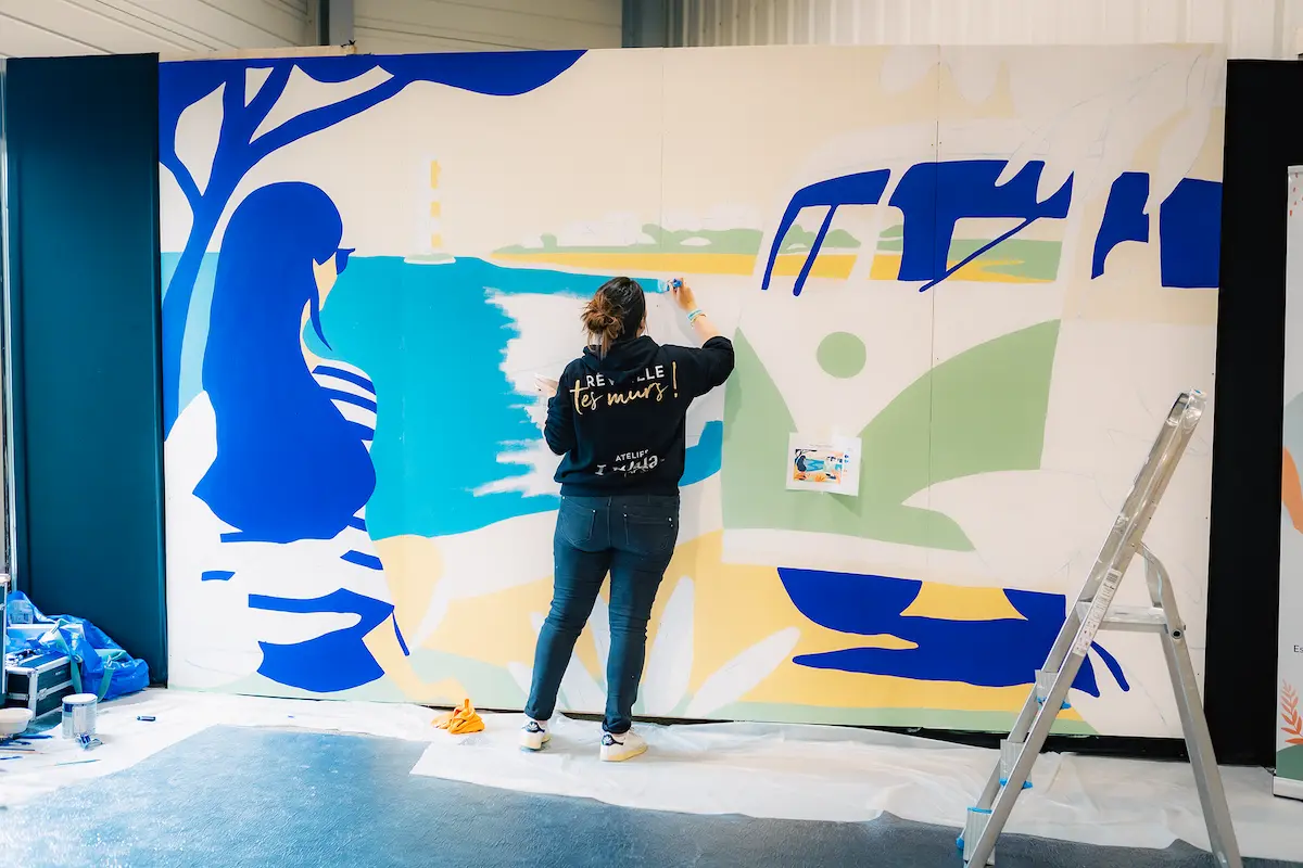 fresque murale réalisée en direct pendant l'événement Van Life Expo à Rennes (35)
