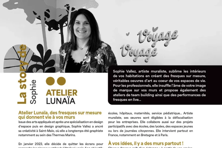 "Portrait de Sophie Vallez, artiste muraliste à Saint-Malo, paru dans l’édition 2025 des Portraits de Saint-Malo